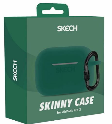 כיסוי לאיירפודס פרו 2 סיליקון ירוק עם תופסן Skech Skinny