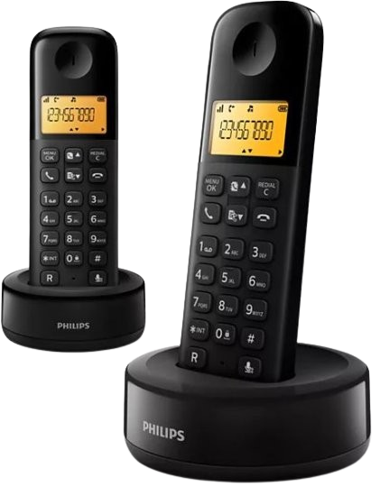 זוג טלפונים נייחים - טלפון אלחוטי עם שלוחה Philips Cordless Dect Phone D1602B/01 - צבע שחור