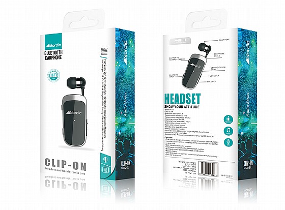 אוזנית בלוטוס אלחוטית נשלפת CLIP ON K52 Lavalier בצבע שחור