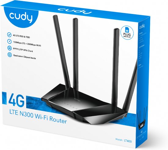 ראוטר סלולרי Cudy 4G LTE 300Mbps Wireless N LT400