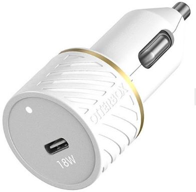 מטען רכב + כבל טעינה לאיפון (USB-c to LIGHTING) צבע לבן OtterBox