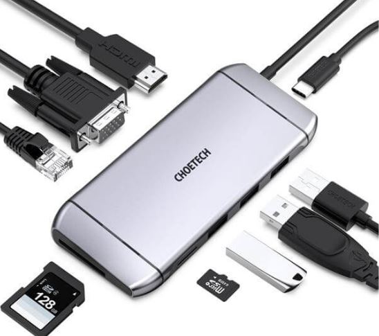 CHOETECH מפצל הזנה 9 יציאות TYPE C